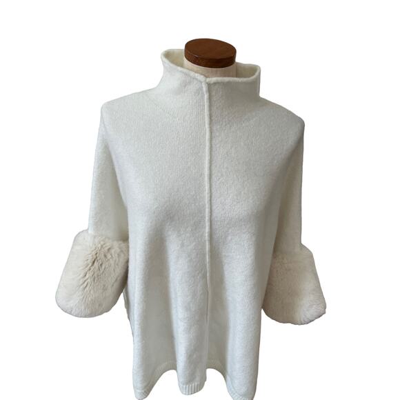 Ruby Rd White Fuzzy Faux Fur Trim High Neck Sweater - Picture 2 of 6